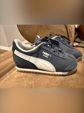 Puma Kids Roma Suede Sneaker in Navy and White